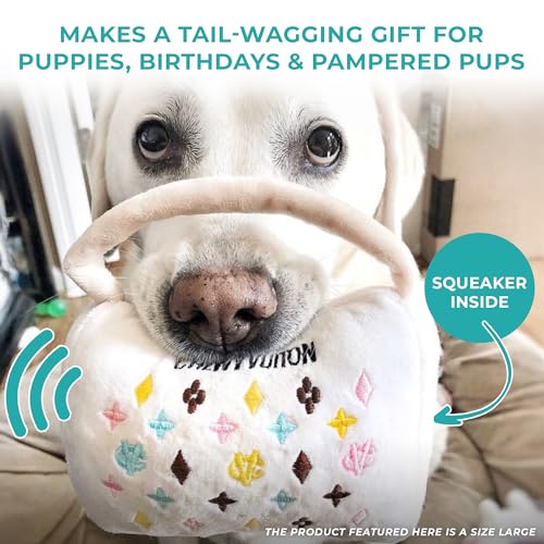 Haute Diggity Dog Chewy Vuiton Handbag Plush Dog Toy, Designer Parody Toy - color: White Purse, size: X-Large