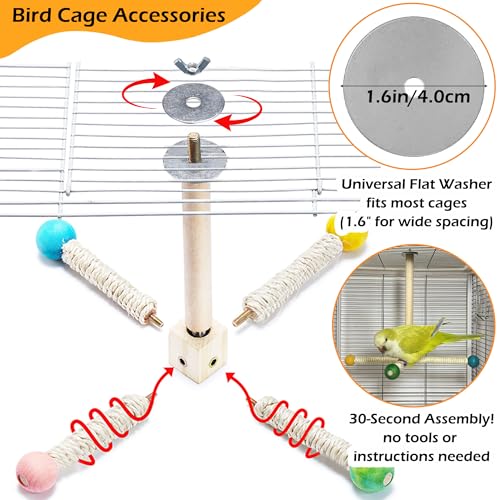 Large Bird Perch Toy, Interactive Wooden 360° Spinning Cage Toy(L) - size: Large (no bells)