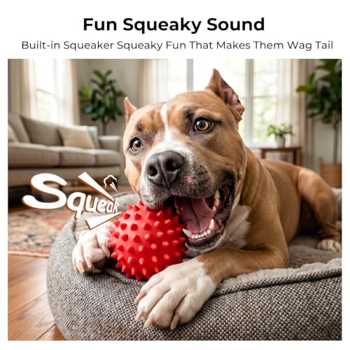 3.5''Durable Squeaky Dog Ball for 25-80lbs Aggressive Chewers - color: 1 PC-Beef-Red