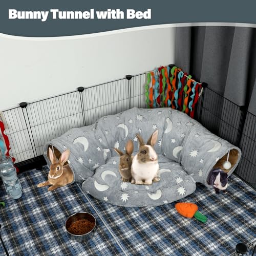 BWOGUE Bunny Tunnel Bed, 2-in-1 Collapsible Rabbit Tunnel Hideout with Mat - color: Grey