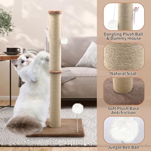 36'' Tall Cat Scratching Post, Large Sisal Scratch Post for Indoor Cats, Sturdy Cat Scratcher Tower, Vertical Cat Scratch Pole, Modern Cat Furniture for Kittens & Adult Cats (Brown) - color: Brown