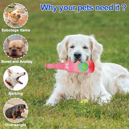 Ball in Bottle Dog Toy - Interactive Crunch and Play Bottle with Tennis Ball Inside for Dogs, Squeaky Puppy Toy(Pink, Large) - color: Pink, size: Large