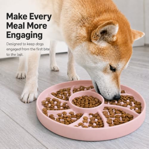 Slow Feeder Dog Bowl Silicone Suction Cup Anti Spill Dogs Cats Pink - color: Pink