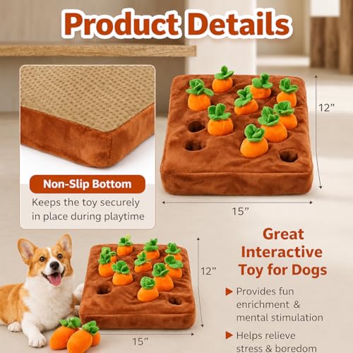 Kalika Dog Toys for Small Dogs – Interactive Dog Toy, Dog Enrichment Toy, Snuffle Mat Dog Puzzle Toy for Puppies, Plush Dog Chew Toy for Boredom & Mental Stimulation (Carrot Snuffle Toy)
