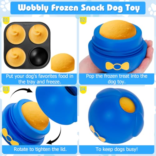 Yipetor Interactive Dog Chew Toy, Large Enrichment Frozen Treat Lick Ball - color: wobbly blue, size: Medium
