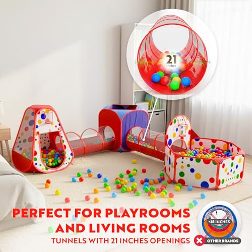 Playz 5pc Pop Up Play Tent and Crawl Through Tunnels for Kids w/Carry Bag - color: Red