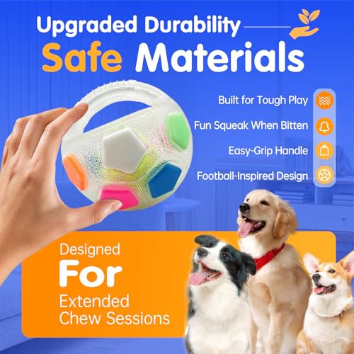 YoFellas Dog Toy Ball with Handle – Durable Squeaky Fetch Ball for Medium & Large Dogs, Floating Interactive Chew Toy for Water Play, Training & Outdoor Games - size: Large