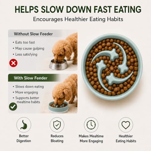 Ceramic Slow Feeder Dog Bowl, 0.6 Cup, Light Green Bowl&White Base - color: Light Green with White Silicone Base