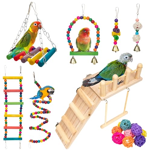 17 Pcs Parakeet Cockatiel Bird Cage Toys Bird Swings Accessories