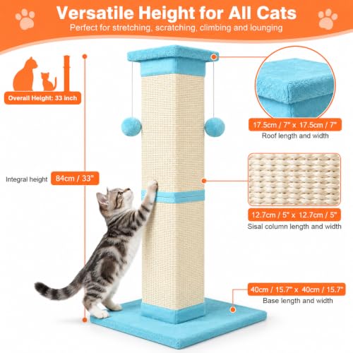 Cat Scratching Post 33 Inch Nature Sisal Cat Scratch Post for Indoor Cats, Large Cat Scratcher Protect Your Furniture, Cyan - color: Cyan