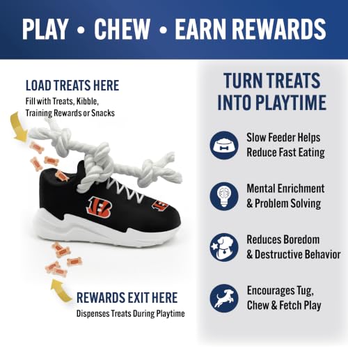 Pets First NFL Cincinnati Bengals Cleat Sneaker Spike Dog Toy, Football Treat Dispenser Chew Toy for Dogs, Interactive Rope Tug Toy, Slow Feeder Natural Rubber Dog Toy with Official Team Logo - color: Cincinnati Bengals