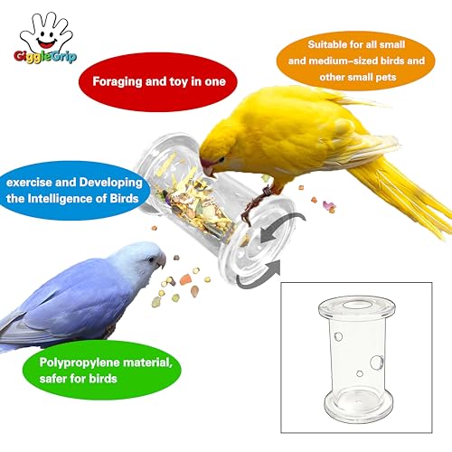 Bird Foraging Toys, Interactive Parrot Puzzle Feeder for Mental Enrichment, Clear Acrylic Treat Dispenser Wheel for Small to Medium Birds, Cockatiel, Conure, Parakeet, Budgie (1 Pack) - color: YELLOW