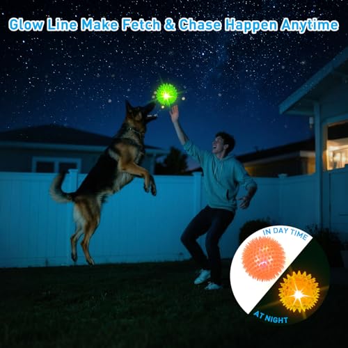Novkin 6-Pack 3.5” LED Light-Up Squeaky Dog Toy Balls ，Durable Interactive Glow Fetch Toys for Aggressive Chewers，BPA Free Non-Toxic, Spiky Puppy Chew Balls - size: 3.5''