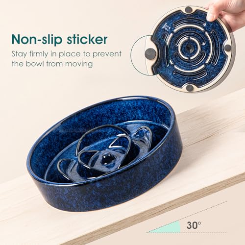 vancasso Slow Feeder Dog Bowl, 0.6 Cup Ceramic Puzzle Dish for Small Breeds - color: Blue, size: S - 0.6 Cups