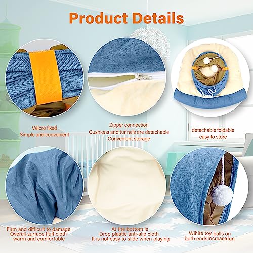 BWOGUE Bunny Tunnel Bed, 2-in-1 Collapsible Rabbit Tunnel Hideout with Mat - color: Blue