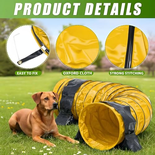 24 in 10 Foot PVC Dog Agility Tunnel with Sandbags Yellow - color: Yellow, size: 24in X 10ft