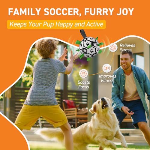 QDAN Dog Soccer Balls Toy with Bell Inside, Squeaky Ball for Large Dogs - color: Squeaky Green, size: Large Size 3 (8 Inch)