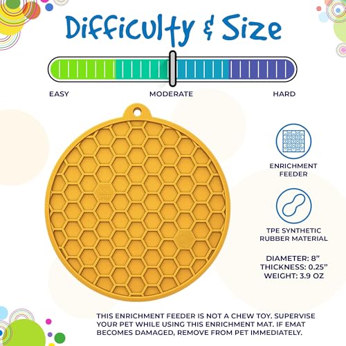 SodaPup Honeycomb Round eMat – Durable Enrichment Feeder for Dogs & Cats Made in USA from Non Toxic Pet Safe Food Safe TPE for Slow Feeding, Calming, Digestive Support, & Licking Fun - color: Yellow Honeycomb
