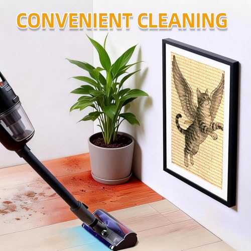 Wall Art Cat Scratcher Mat - Sisal Vertical Cat Scratch Pad with Photo Frame Design, No-Drill Wall-Mounted, 16"x12" Wall & Couch Cat Scratching Mat, 1 Extra Mat Included Free (Winged Cat) - color: Winged Cat