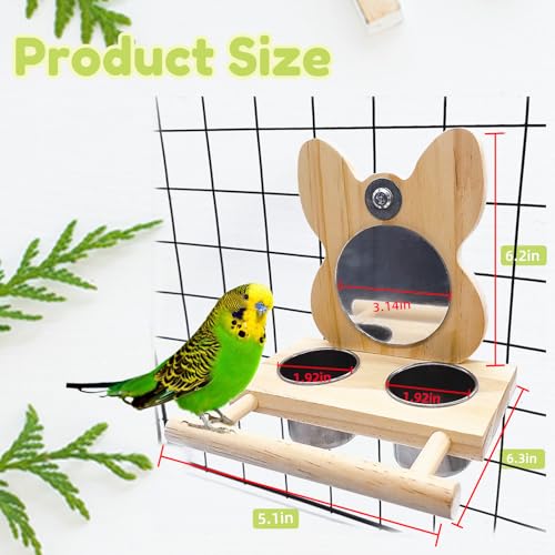 Bird Mirror Parrot Perch with Mirror and Stainless Steel Feeding Cups for Parakeets Cage Swing Wooden Mirror Fun Play Toy for Birds Lovebird Conures Cockatiels - style: Style B