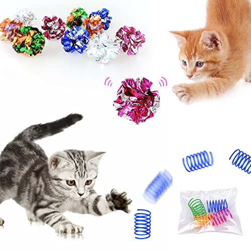 WishLotus Cat Toys for Indoor Cats, Cat Spring Toy 4Pcs and Crinkle Balls 5Pcs High Elasticity Spiral Springs and Crisp Wrinkle Balls for Cats to Swat, Bite, Hunt