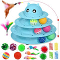 UPSKY 20 PCS Cat Toys Set with Teaser, Mice, Spring, and Various Ball Toys - color: B-Blue