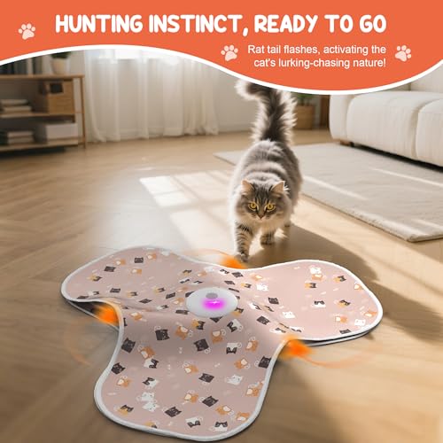 ‌‌Interactive Cat Toys for Indoor Cats‌ Adult‌ with Feather Tail Switchable Mouse Sounds, ‌Kitten Enrichment Toys‌ for Hunting Self Play, Automatic Rechargeable Quiet Game to Bored (Pink) - color: PINK