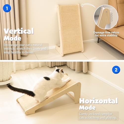 PETKARAY L Shape Cat Scratcher, Sisal Kitty Scratching Ramp, Vertical Scratch Pad for Indoor Cats, 25.2" Furniture Protector with Catnip, Classic - color: Classic