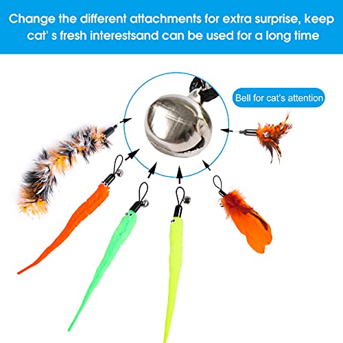 9 PCS Cat Fishing Pole Toy, Retractable Cat Feather Toys with Cat Wand Plush Fish Worm Feathers with Bells Catnip Interactive Cat Teaser Toys for Kitten Cat
