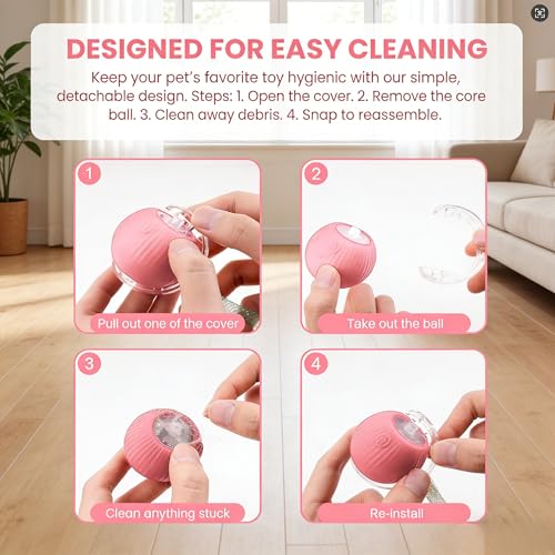 Interactive Cat Toy Ball, Automatic Cat Toys for Indoor Cats with 3 Modes - color: pale yellow