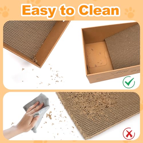 Goosheep 22in L-Shaped Cat Scratcher 2-in1 Scratching Board for Indoor Cats Protecting Furniture Cardboard Box Scratch Pad, Scratching Posts with Feathered Toy - color: 1pk 22in L-Shape Cat Scratcher with Box