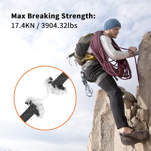 AOLEBA 8.5mm Static Climbing Rope, Outdoor Rock Climbing Ropes, Heavy Duty Rappelling Rope for Fire Rescue, Escape, 10M(32Ft) 20M(64Ft) 30M(96Ft) Ice Climbing Equipment & Parachute Accessories - color: Black, size: 64FT
