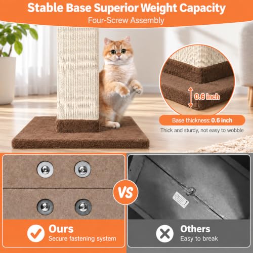 SOCATER Cat Scratching Post 33 Inch Nature Sisal Cat Scratch Post for Indoor Cats, Large Cat Scratcher Protect Your Furniture, for All Breeds Brown - color: Brown