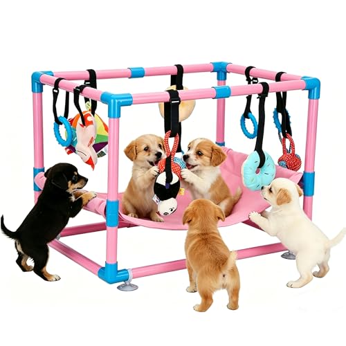 Pink Puppy Play Gym with 8 Hanging Toys - color: Pink, size: 22.28x16.65x17.71in