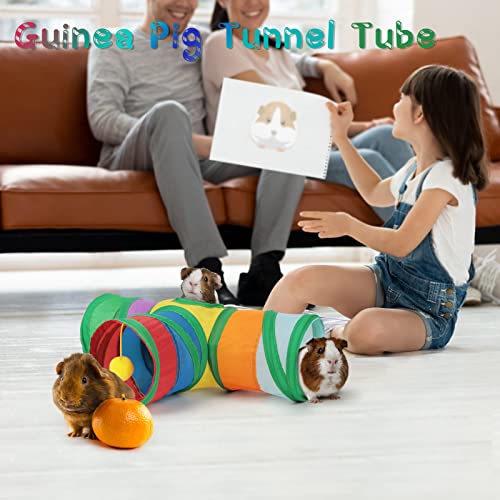 YUEPET Guinea Pig Tunnel, 3-Way Collapsible Play Tubes with Ball, Rainbow - color: Rainbow