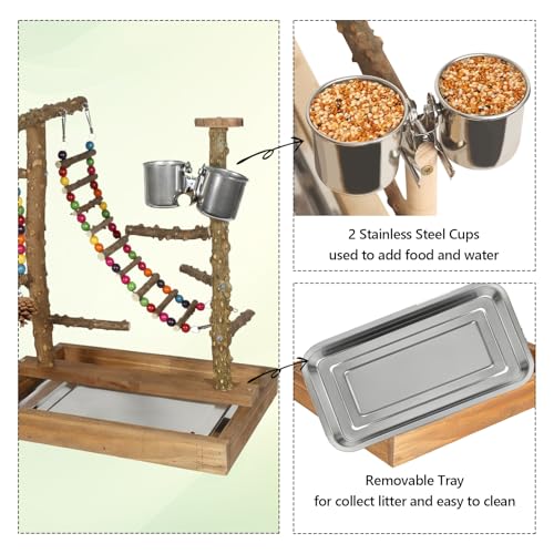 Natural Wood Bird Perch Stand Parrot Playground Play Gym - color: Brown