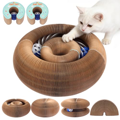 2pack Expandable Cat Scratcher Cardboard Toys with Bell Balls - size: 2 Pack