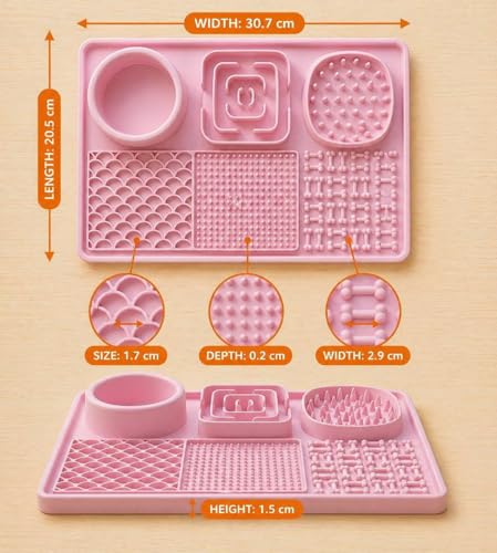 Dog Lick Mat with Suction Cups, Slow Feeder Lick Pad for Anxiety Relief, Peanut Butter Mat for Dogs & Cats, Food Grade Silicone (Pink) - color: Pink