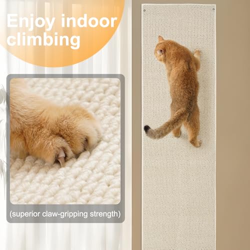 Uross Thickened Cat Wall Climbing Carpet 6.6 FT x 16" - Extra Long Cat Scratch Wall Pad, Cat Scratching Carpet Rug Wall Mounted Scratcher Couch Sofa Protector- Beige - color: Beige
