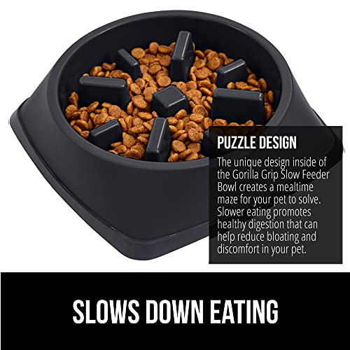 GORILLA GRIP® Patented Slow Feeder Dog and Cat Bowl, BPA Free, 4 Cup Black - color: Black, size: 4 Cup