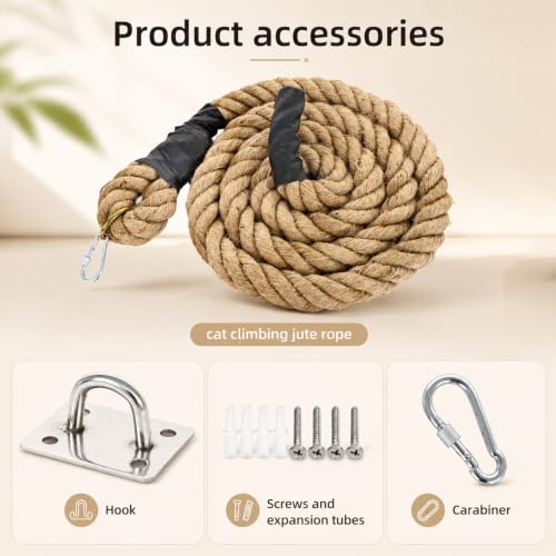 1.38" x 6.56Ft Cat Climbing Rope for Ceiling & Wall Mounted,Cat Climbing Sisal Rope Furniture Pole Scratching Post for Indoor and Outdoor Cats Scratching Playing