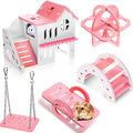 Skylety 5 Pcs Hamster Toys Wooden Accessories, 6.3 x 3.93 x 5.5 inch, Pink - color: Pink
