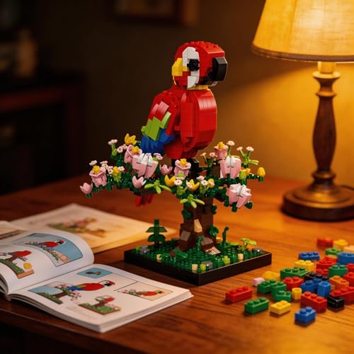 3D Scarlet Macaw Bird Micro Blocks Set - 900Pcs Tropical Model