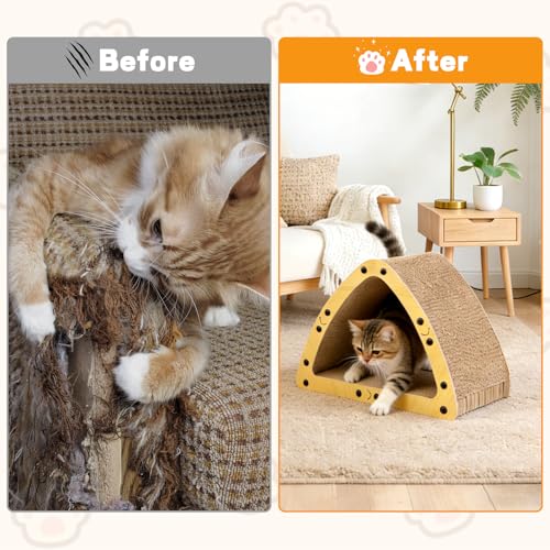 TIMIEEYA Cardboard Cat House - Triangle Cardboard Cat Scratcher Cozy Cats Lounger as Tunnel and Sofa, Cat Scratcher for Indoor Cats, Safe & Secure - size: Triangular shape