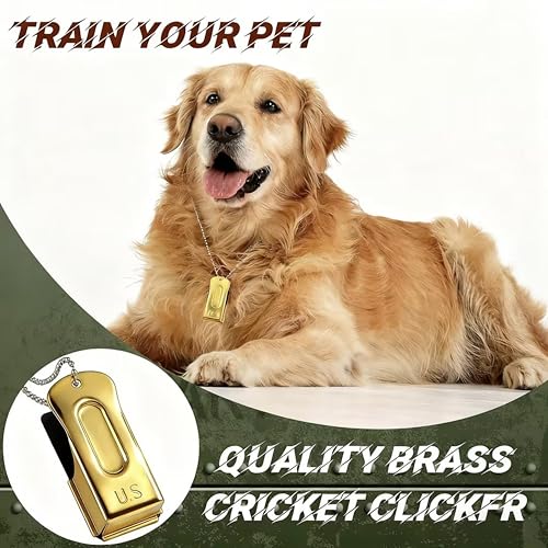Jenaai 3 Pieces Brass Dog Training Clicker with Chain for Dogs Cats, Gold - color: Gold