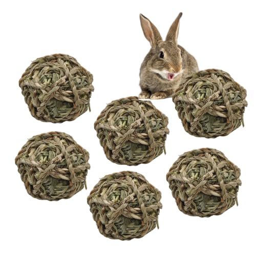 kathson 6 Pcs Rabbit Chew Grass Balls,Bunny Grass Toy Handmade Timothy Hay Ball Small Animal Treats Teeth Grinding Chews for Rabbits Chinchillas Guinea Pigs Hamsters Mice Gerbils - color: Green wheat fields