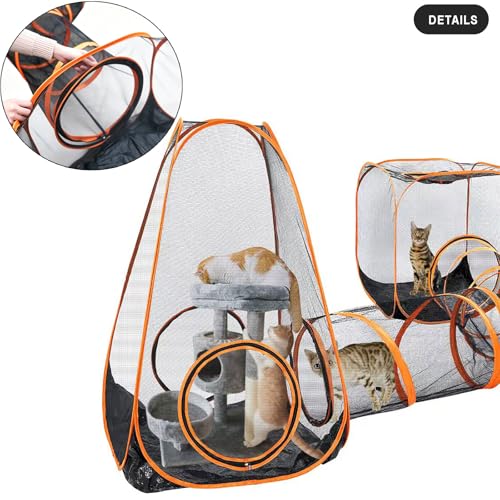 6-in-1 Modular Cat Playground with Hanging Climbing Tunnel,Large Cat House Condo & Enclosure for Multiple Cats,Portable Cat Activity Center with Cube Tents & Y-Tunnel for Cats,Rabbits & Small Animals