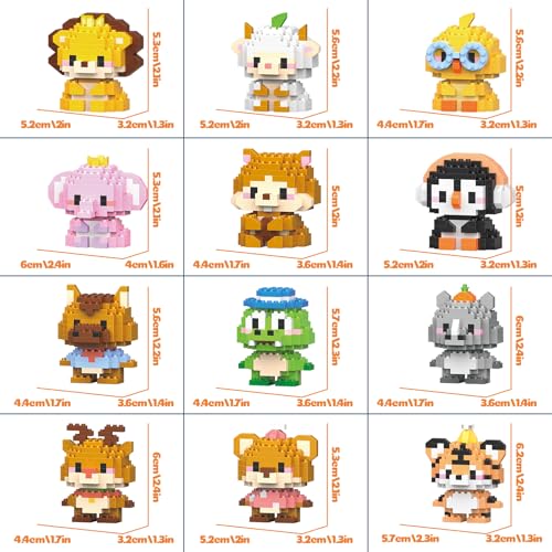 12 Pack Animals Building Block Sets,Micro Mini Animals Party Favors for Kids, Birthday Gift for Boy Girl(1,691 Pieces) - style: 12 Pack Animals