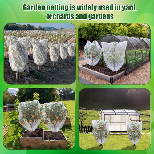 SATINIOR 6 Pcs Bird Netting for Garden 9.8 x 9.8 ft Garden Netting Plant Insect Mesh Bags Bush Net Cover with Drawstring Zipper for Blueberry Tomato Strawberry Plants Protection from Insect Squirrel - size: 9.8 x 9.8 ft