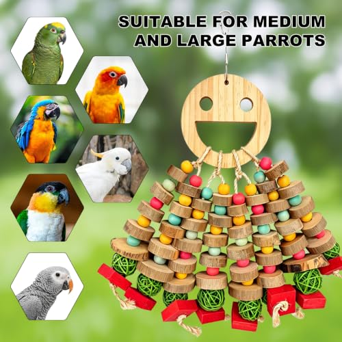 Large Bird Toys for Parrots Toys Natural Colored Wooden Bird Cages Chew Accessories for Macaws, Cockatoos, African Grey, and Amazon Parrots (Colorful Round Discs) - color: Colorful Round Discs